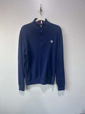 Vintage Polo Golf Ralph Lauren Navy Blue Quarter-Zip Fleece Sweatshirt with Shie